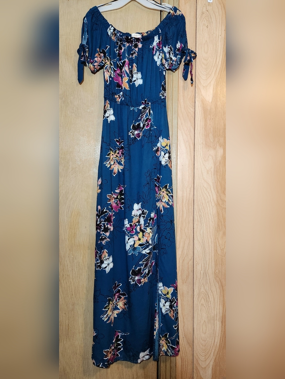 Band Of Gypsies Teal Off Shoulder Dress Womens Size Med Floral Maxi